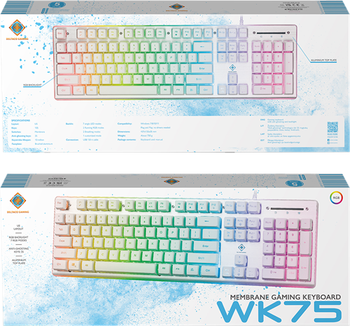 DELTACO GAMING WK75 Membrane RGB Keyboard US Layout GAM 021 RGB W