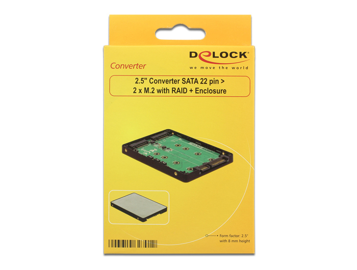 Delock 2.5″ Konverter SATA 22 Pin > 2 X M.2 Mit RAID Mit Gehäuse ...