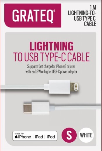 GRATEQ MFI LIGHTNING USB-C KAAPELI PD 1M | GRATEQ-85008PD | Data-Systems